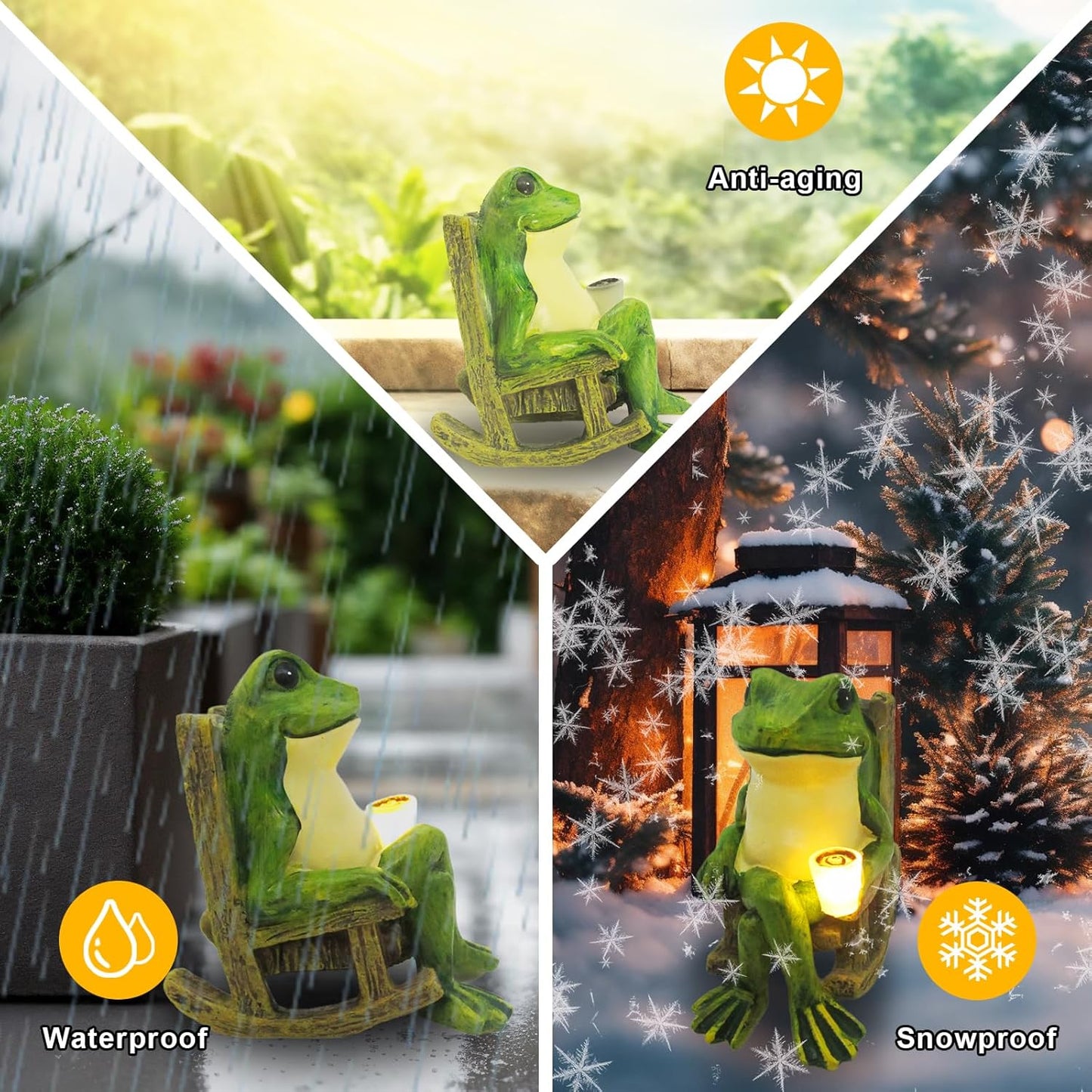 Waterproof Resin Frog Statue,Solar Frog Statue,Solar Frog Light,Miniature Frog Garden Statue for Interior and Exterior,3.9 x 2.3 x 3.9 in,Warm Yellow LED