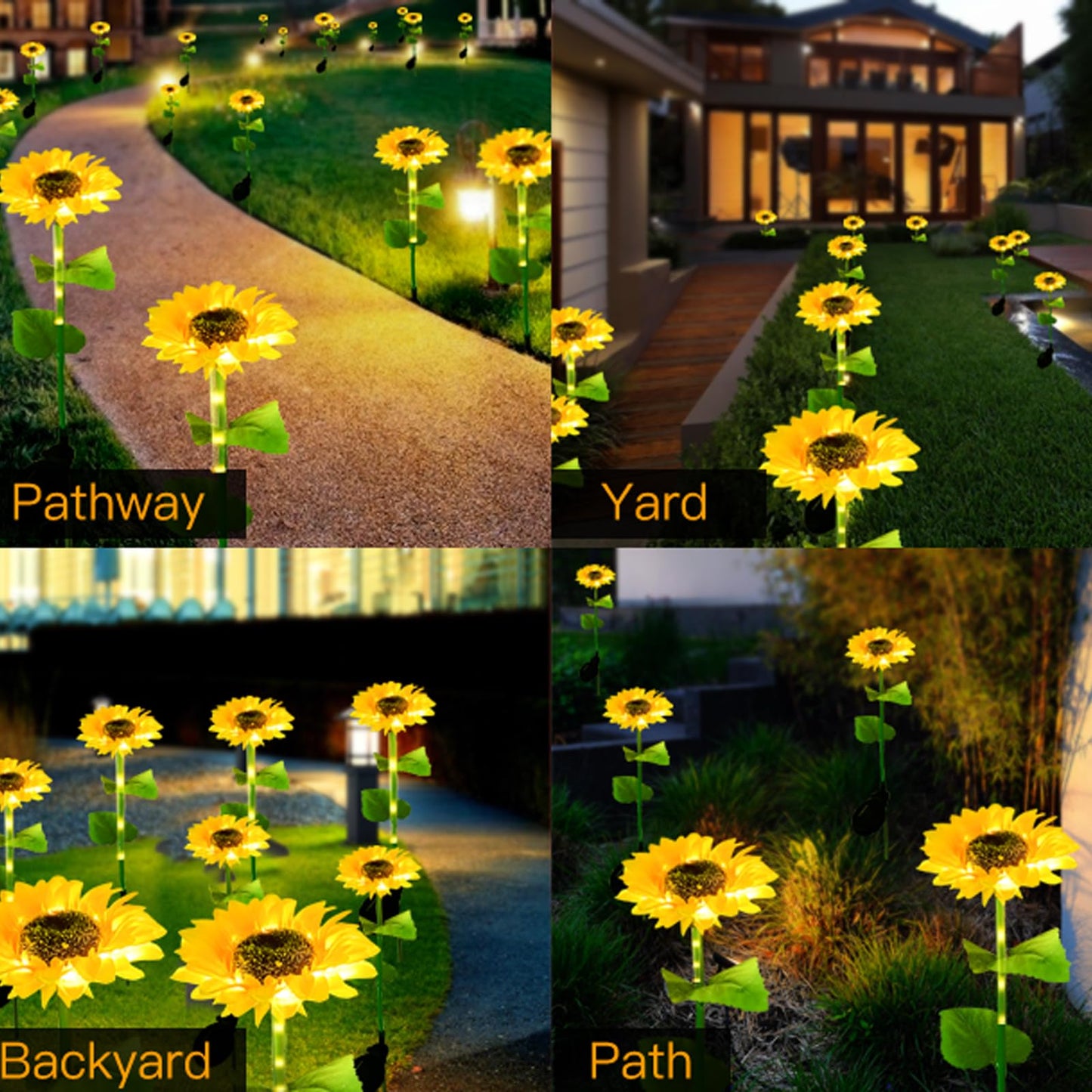 Sunflower Decorative Lights For Outdoor,Upgraded 4 Pack Solar Sunflower Lights,Waterproof Solar Outdoor Lights Auto ON/Off Solar Decorative Lights for Garden,Patio