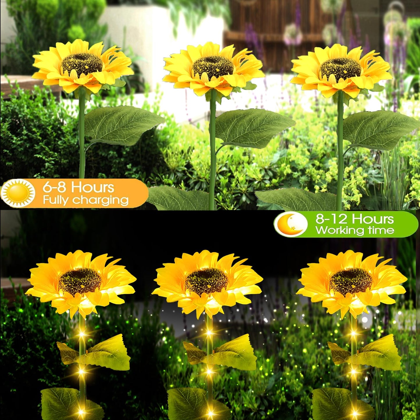 Sunflower Decorative Lights For Outdoor,Upgraded 4 Pack Solar Sunflower Lights,Waterproof Solar Outdoor Lights Auto ON/Off Solar Decorative Lights for Garden,Patio