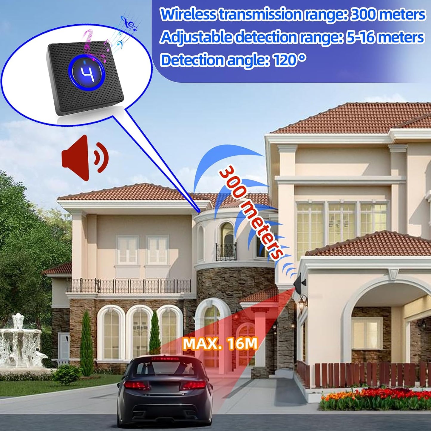 Solar Driveway Alarms Wireless Outside Weatherproof Motion Detector & Sensor for 700ft Long Range - No Need Replace Batteries Security Driveway Alert System - Monitor & Protect Outside Property