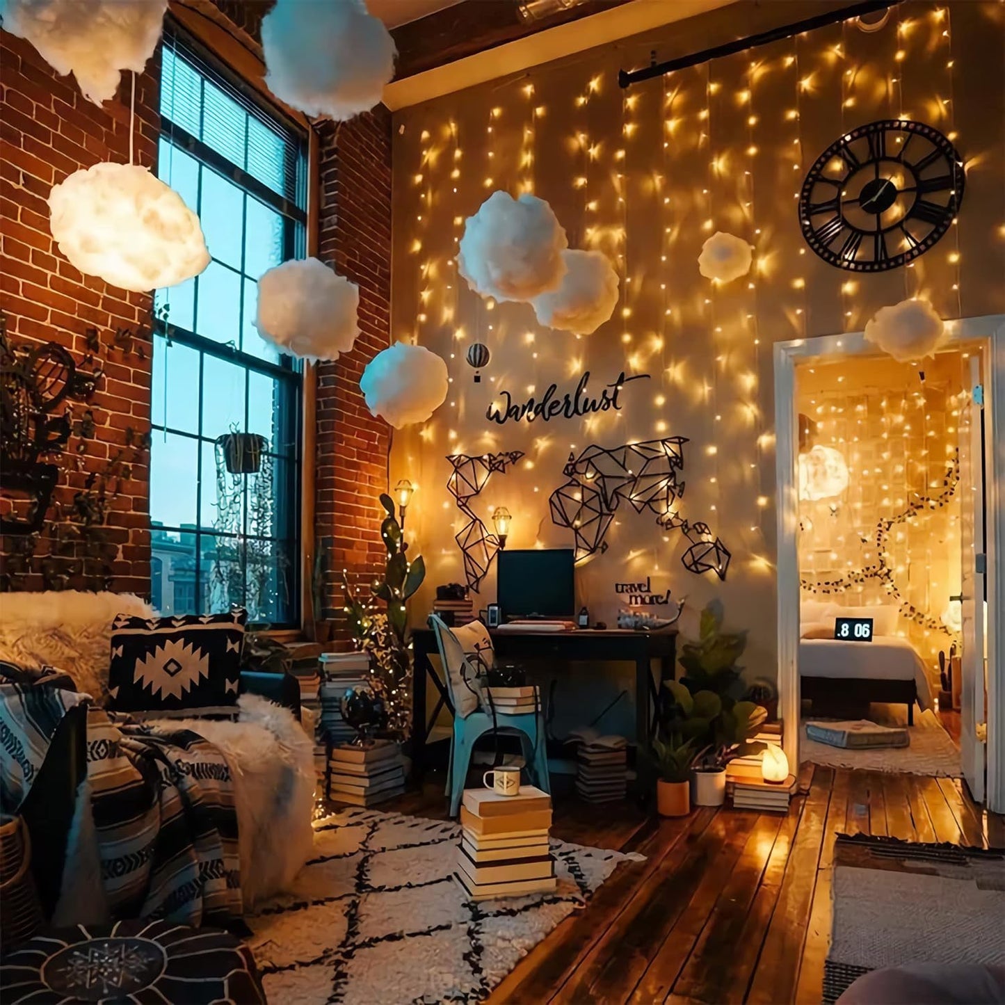 3 Pack Curtain Lights,USB 900 LED Curtain Lights,8 Modes String Curtain Lights for Christmas Bedroom Party Garden Wall Decorations,Warm White(9.9x9.9 ft)