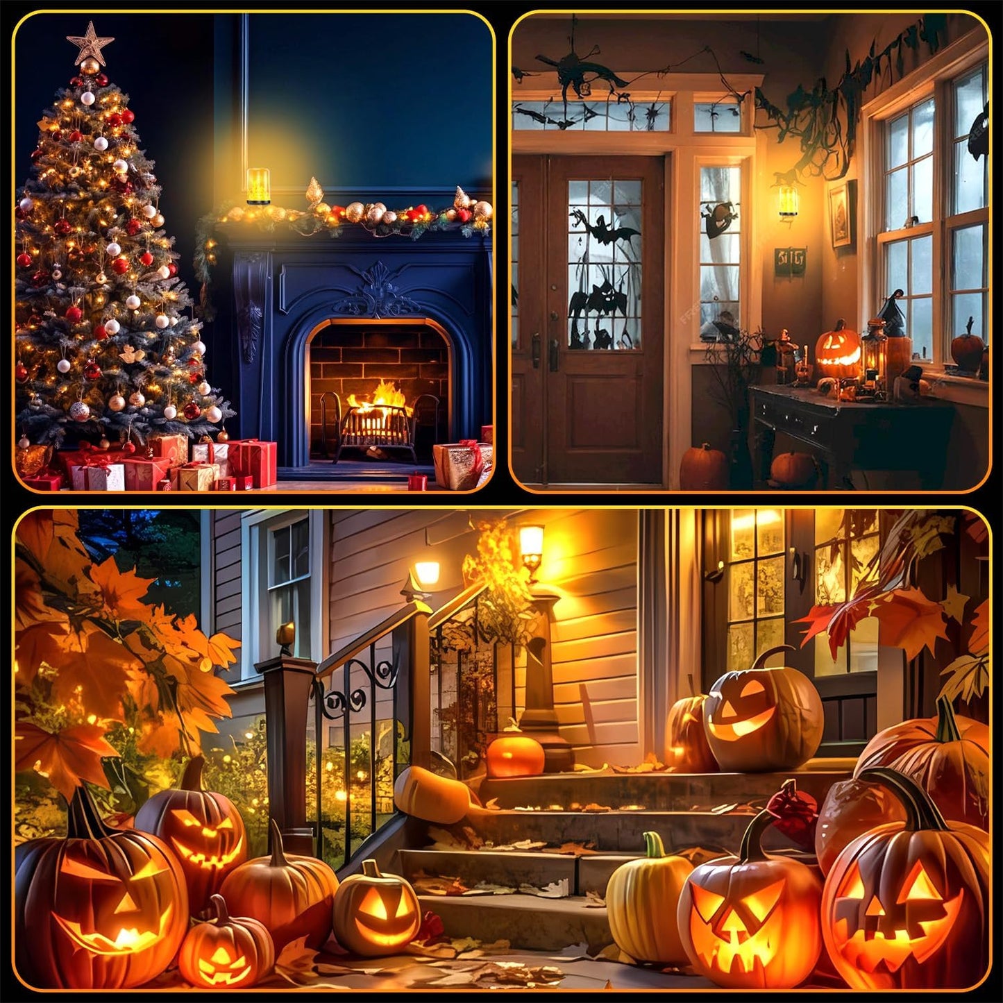 Upgraded LED Flame Bulbs,4 Modes Flickering Light Bulbs,E27 Base Fire Light Bulb With Gravity Sensor,Flame Light Bulbs Halloween Home Party (6 Pack)