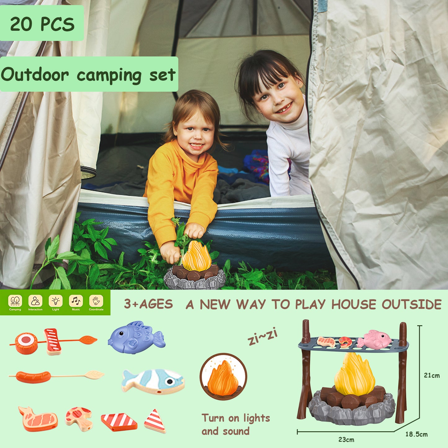 Pretend Campfire Play Set,Toy Campfire for Kids Ages 3+,Pretend to Barbecue with Cooking Toys,Fake Campfire with Lights and Sounds