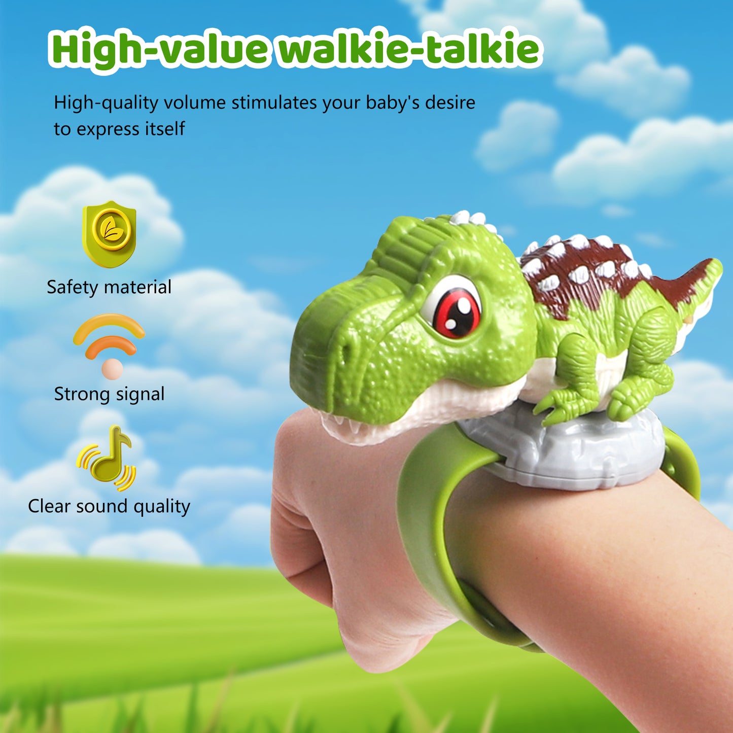 Dinosaur Walkie Talkies 2 Pack,Toddler Walkie Talkies,Two-color Dinosaur Wrist Walkie Talkies for Outdoor Camping Games & Birthday Gifts for Kids