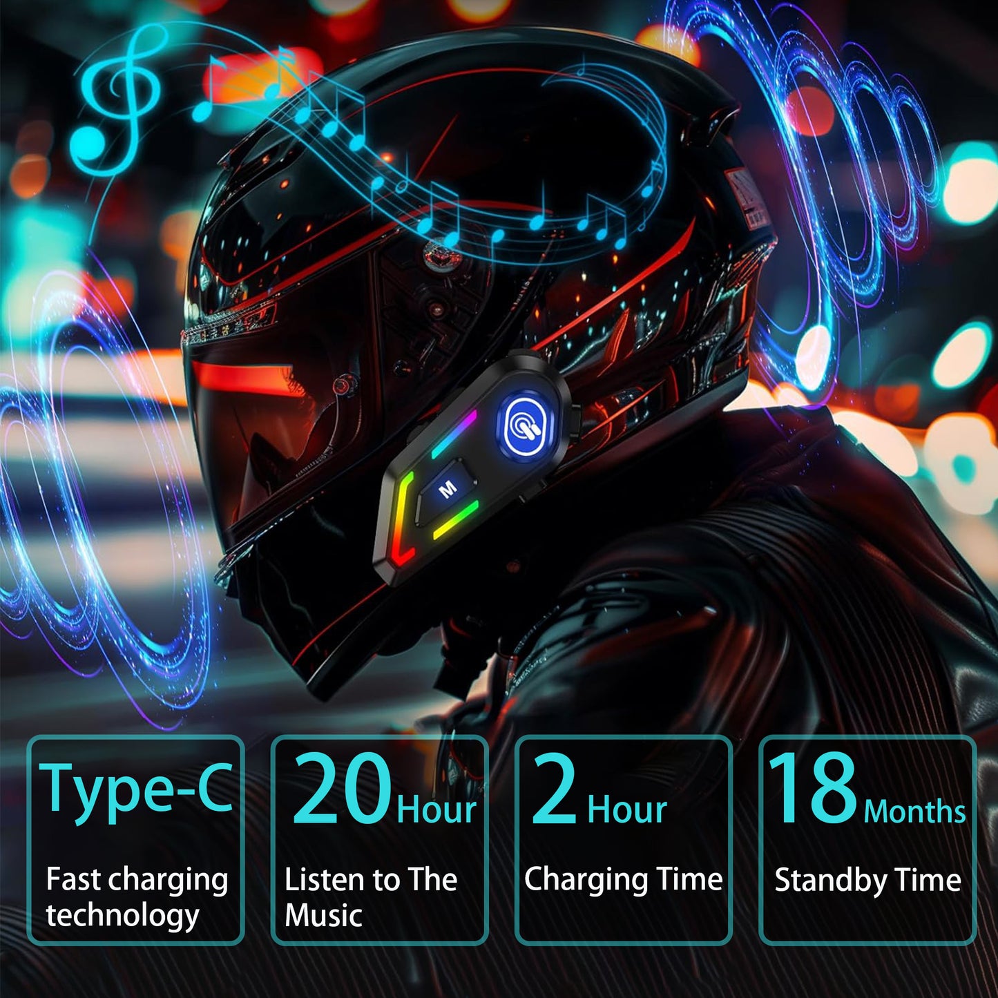 Motorcycle Headset with Music Sharing,Motorcycle Headphones,All Helmets are Applicable,Waterproof and Noise-reducing,Handsfree,Stereo Music