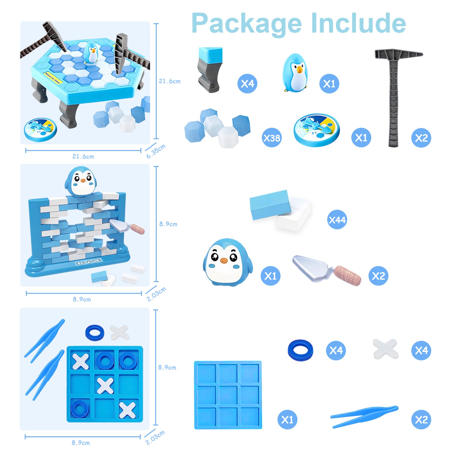 Kids Save Penguin Break Ice Game,Break Ice Game Toy for Adults,Family,Kids Ages 4-8,Penguin Game Set with Mini Penguin Brick Wall Game and Tic Tac Toe