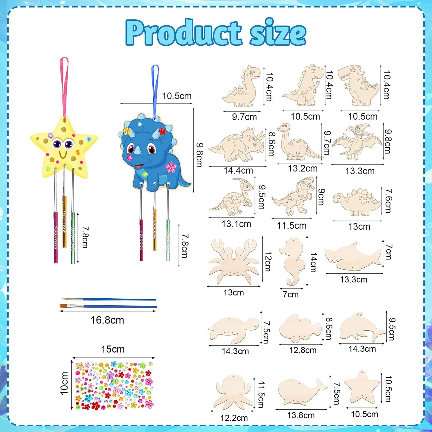 DIY Wind Chimes,Wooden Dinosaurs and Sea Creatures 19 Pcs,Crafts for Kids Ages 8-12,Make and Doodle Your Own Wind Chimes,Craft Gifts for Boys and Girls