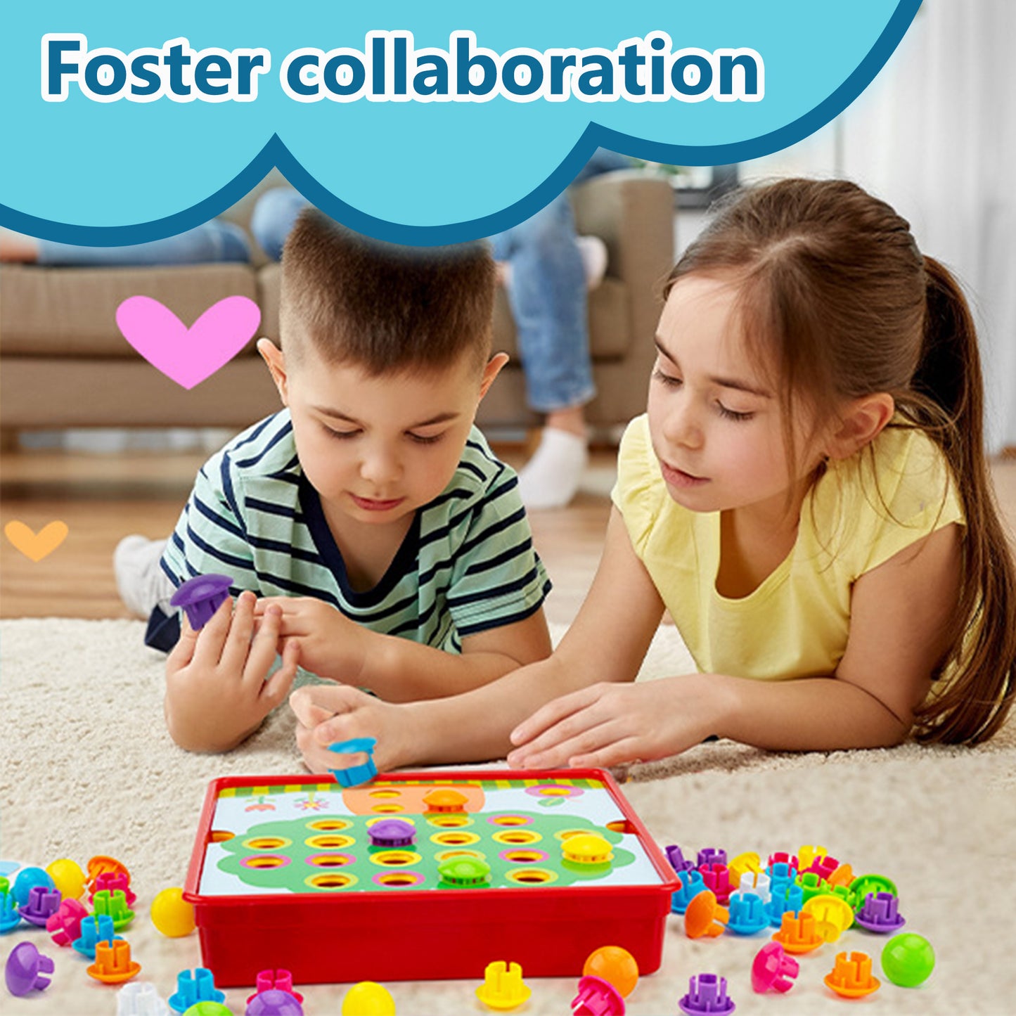 Pegboard Toys for Toddlers,Color Matching Mosaic Button Art Toys,Early Learning Educational Toys for 3+ Year Old Boys and Girls Christmas Gifts,24 Pictures and 92 Buttons