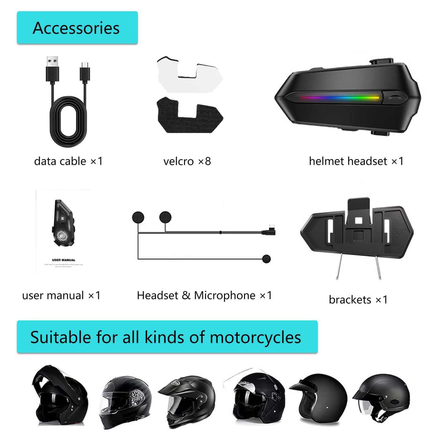 Motorcycle Headset with Music Sharing,Motorcycle Headphones,All Helmets are Applicable,Waterproof and Noise-reducing,Handsfree,Stereo Music