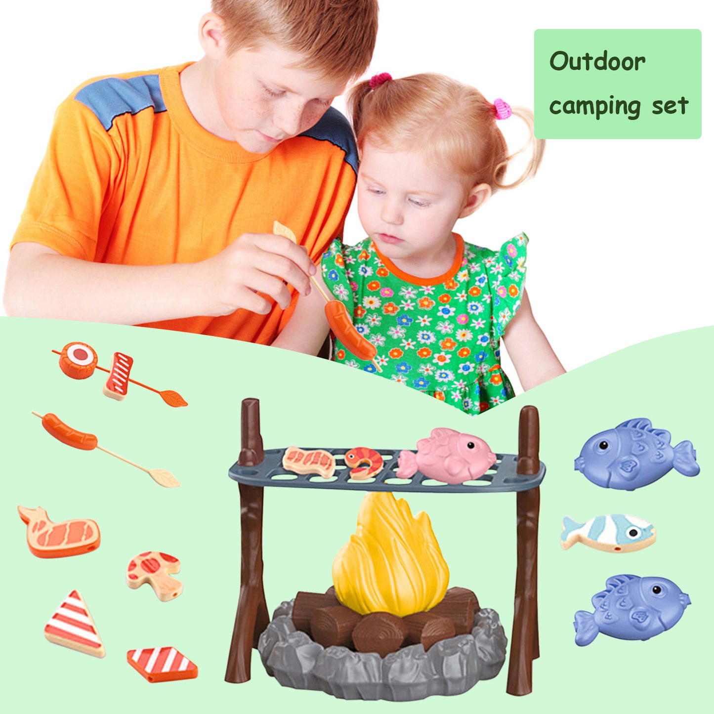 Pretend Campfire Play Set,Toy Campfire for Kids Ages 3+,Pretend to Barbecue with Cooking Toys,Fake Campfire with Lights and Sounds