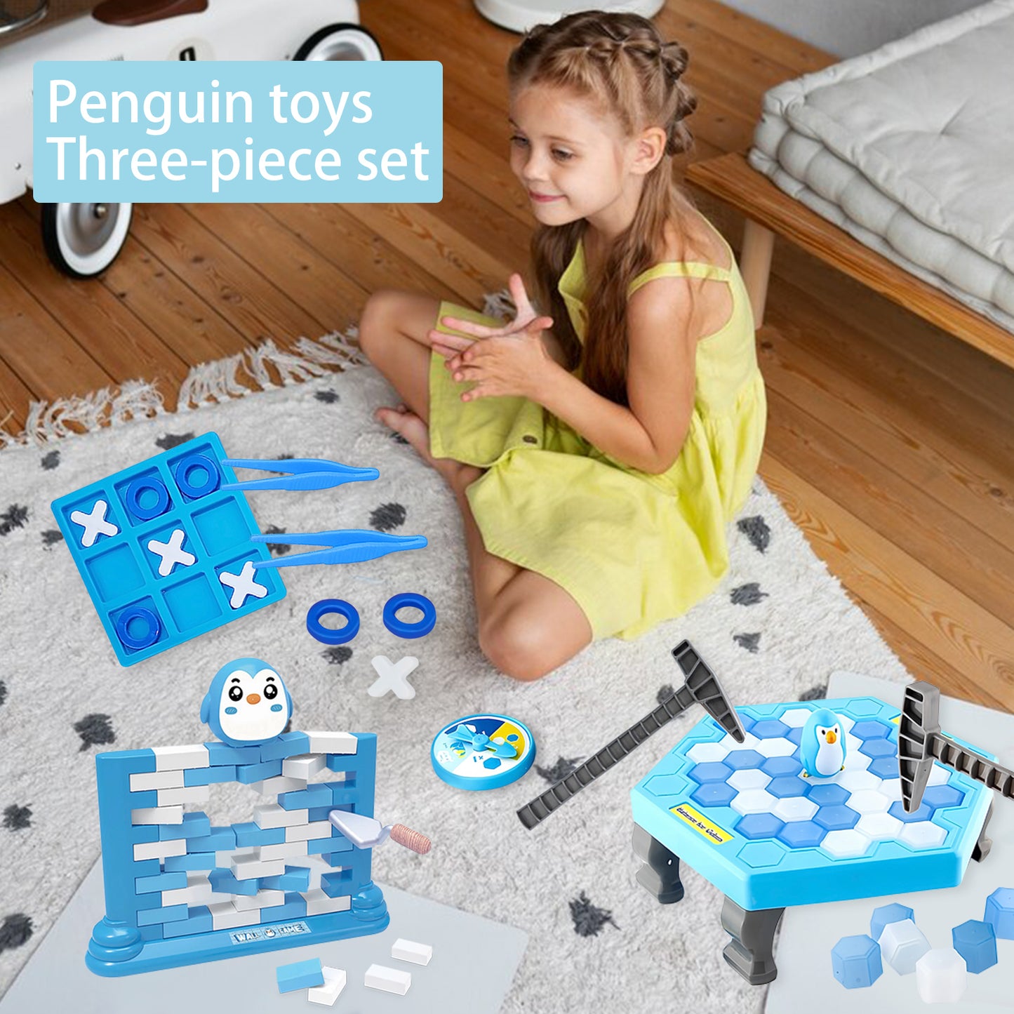 Kids Save Penguin Break Ice Game,Break Ice Game Toy for Adults,Family,Kids Ages 4-8,Penguin Game Set with Mini Penguin Brick Wall Game and Tic Tac Toe