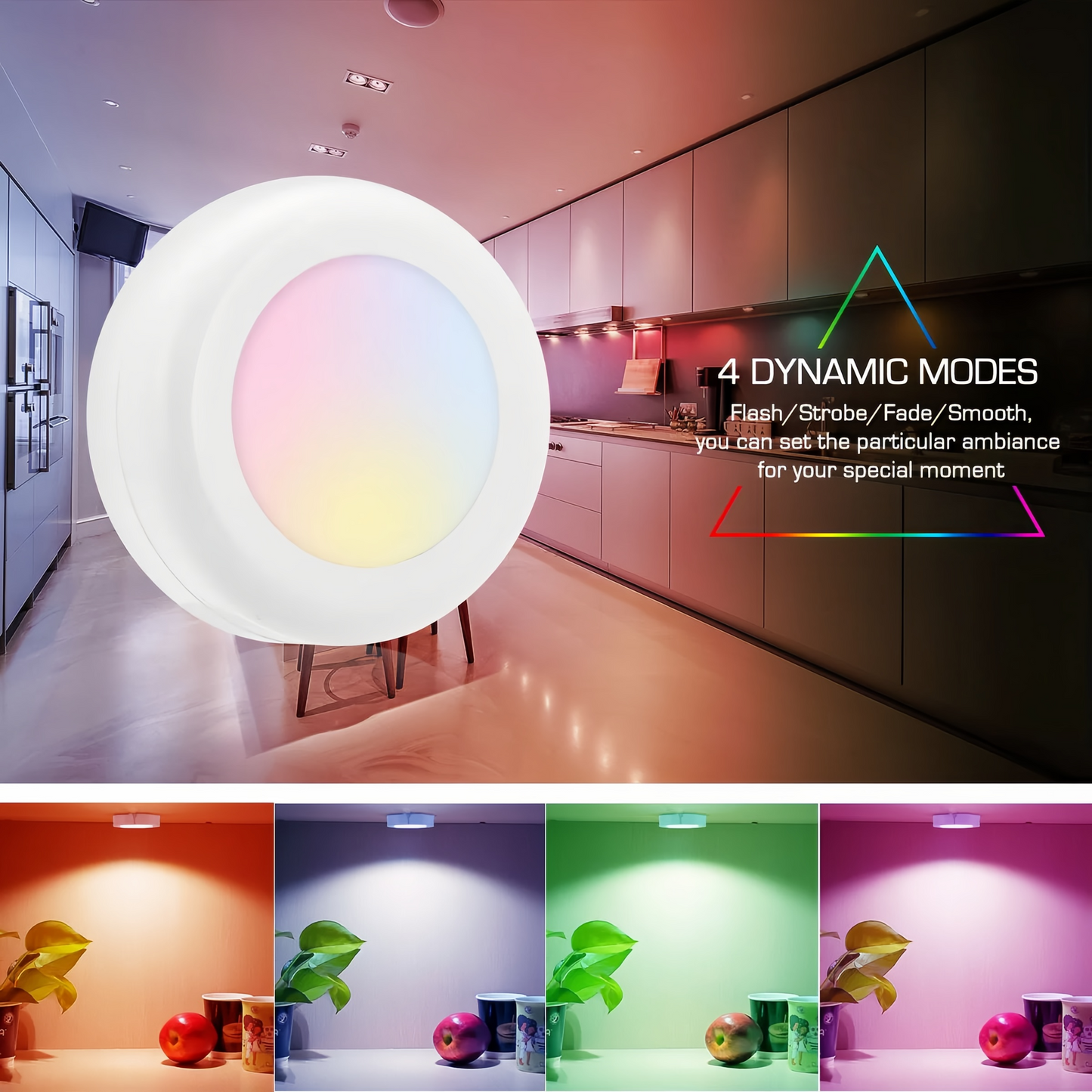 6 Pack 13 Colors Puck Lights,4 Dynamic Lighting LED Puck Lights,Remote Puck Lights,Under Cabinet Puck Lights,Adjustable Brightness Stick On Light for Counter Kitchen Wardrobe,2.44 in