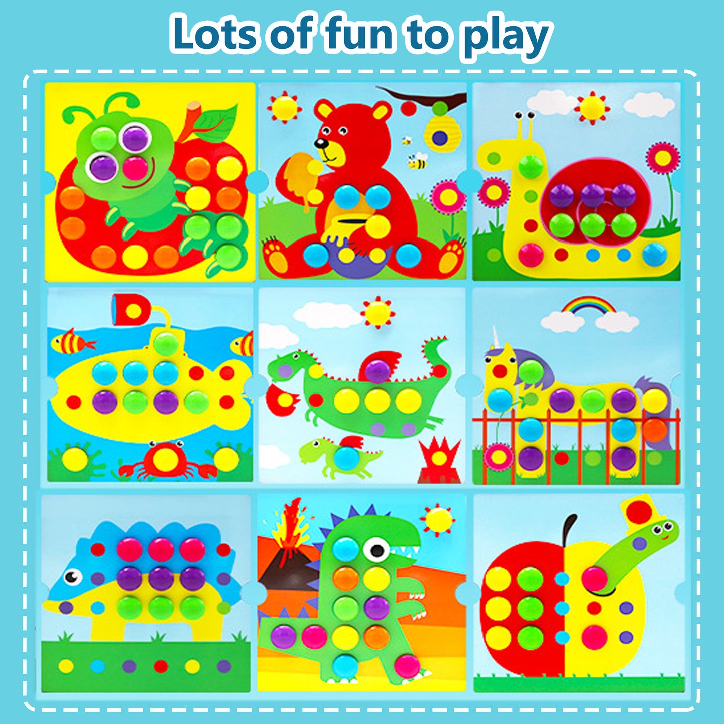 Pegboard Toys for Toddlers,Color Matching Mosaic Button Art Toys,Early Learning Educational Toys for 3+ Year Old Boys and Girls Christmas Gifts,24 Pictures and 92 Buttons