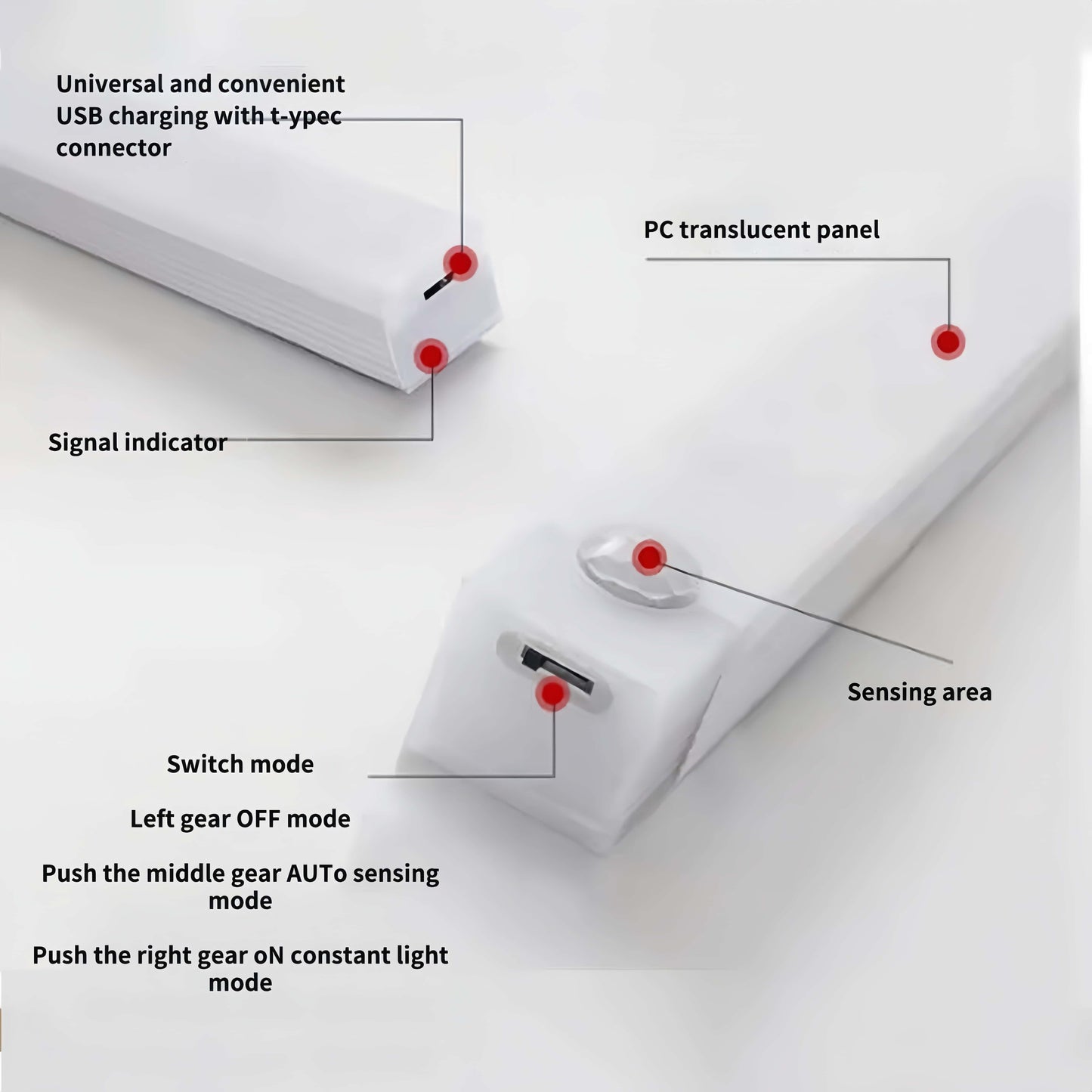 6 Pack USB Under Cabinet Lights,Sticky Lamps Motion Sensor Light,Three Modes Dimmable Closet Light,Wireless Under Counter Lights for Kitchen Stairs,White LED 11.81 x 0.78 in