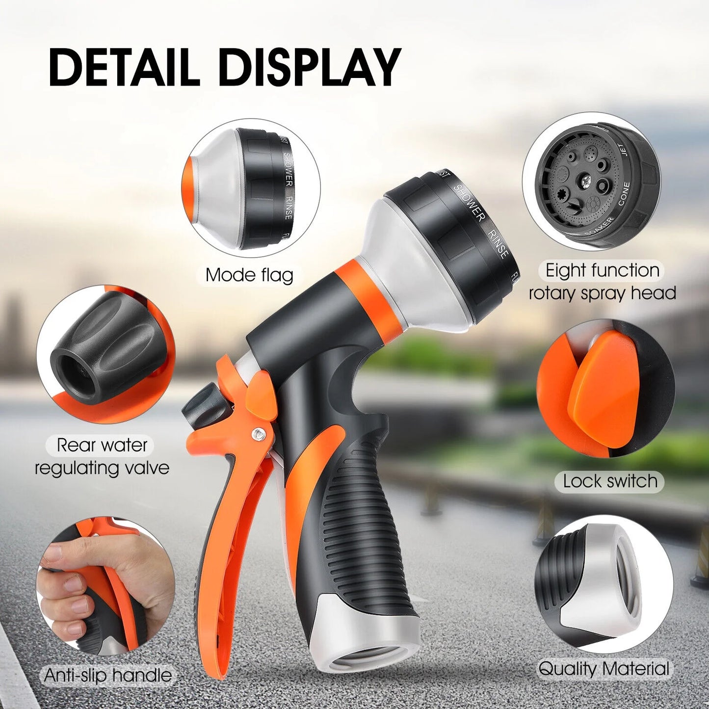 2 Pack Heavy-Duty Multi-Function Water Hose Nozzle,Hose Nozzles For Lawn And Garden, 8 Spray Patterns For Watering Plants, Cleaning Cars, Showering Pets - 8-Pattern Watering Nozzle