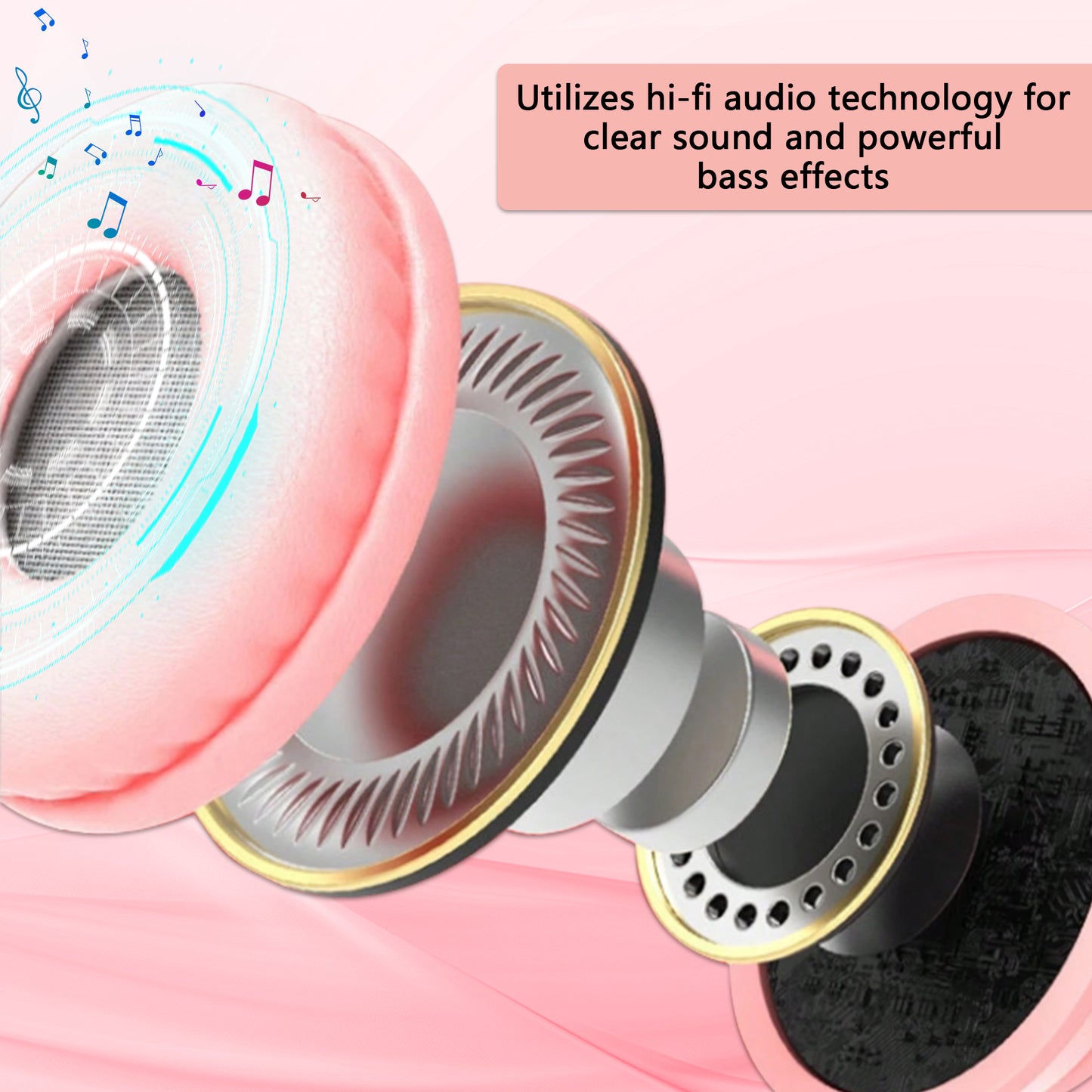 2 Pack Kids Headphones,Wireless Headphones for School,Rabbit Ear with LED Light,Foldable Headset for Online Study,Noise-canceling Stereo,Gifts for Boys and Girls