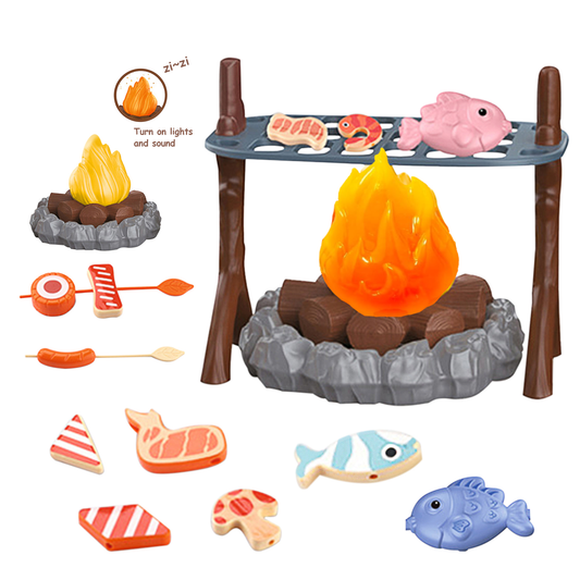 Pretend Campfire Play Set,Toy Campfire for Kids Ages 3+,Pretend to Barbecue with Cooking Toys,Fake Campfire with Lights and Sounds