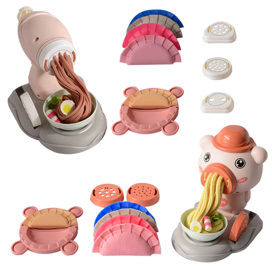 Playdough Toys for Kids,Clay Noodle Maker Set,Kitchen Toy Playdough Sets for Kids Ages 4-8,Pink Piggy Image,Two Noodle Machines with 47 Accessories