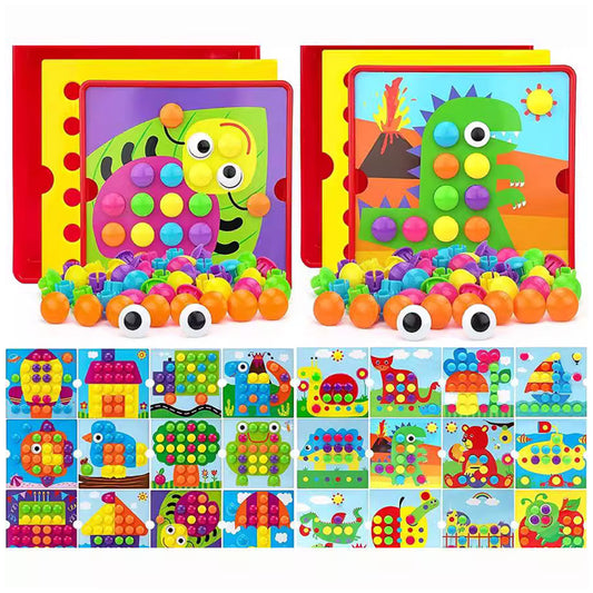 Pegboard Toys for Toddlers,Color Matching Mosaic Button Art Toys,Early Learning Educational Toys for 3+ Year Old Boys and Girls Christmas Gifts,24 Pictures and 92 Buttons