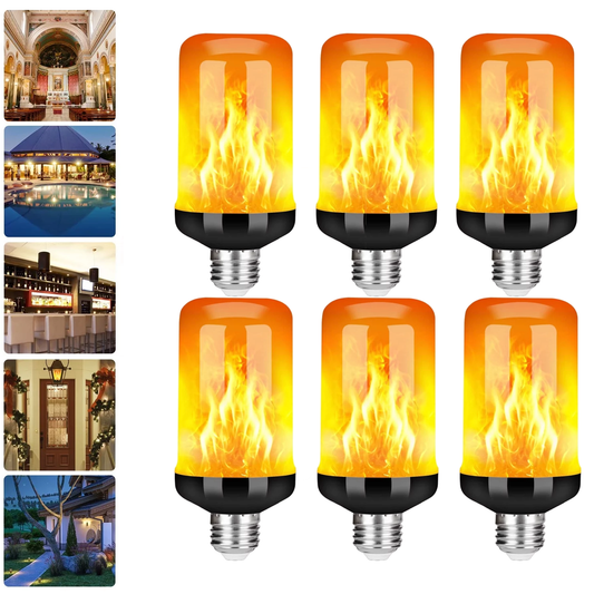 Flame Bulbs,4 Modes Flame LED Bulbs,E27 Base Fire Lamp For Halloween,Christmas Decorations,Party,Outdoor,Indoor,Home Decor Yellow,6 Pack