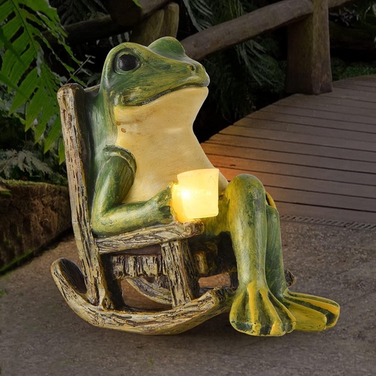Waterproof Resin Frog Statue,Solar Frog Statue,Solar Frog Light,Miniature Frog Garden Statue for Interior and Exterior,3.9 x 2.3 x 3.9 in,Warm Yellow LED
