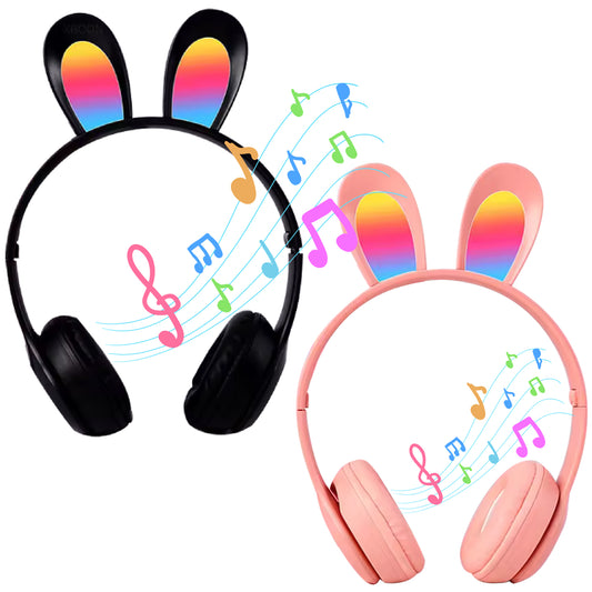 2 Pack Kids Headphones,Wireless Headphones for School,Rabbit Ear with LED Light,Foldable Headset for Online Study,Noise-canceling Stereo,Gifts for Boys and Girls