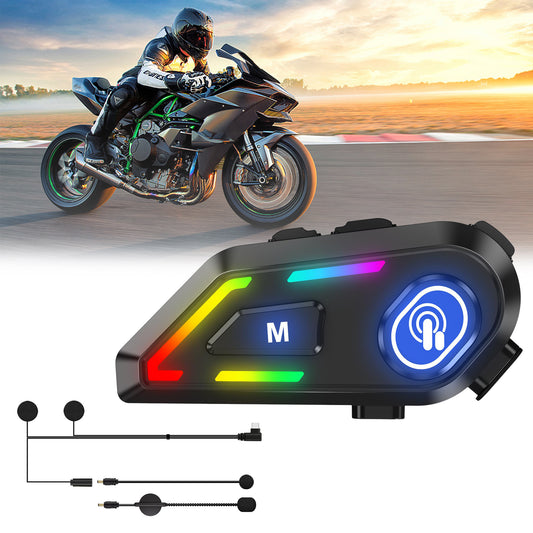 Motorcycle Headset with Colorful LED light,Motorcycle Helmet Headset Communication System,Motorcycle Helmet Speakers,Waterproof Noise Cancellation,Music Connection