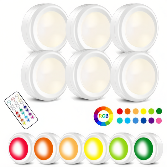 6 Pack 13 Colors Puck Lights,4 Dynamic Lighting LED Puck Lights,Remote Puck Lights,Under Cabinet Puck Lights,Adjustable Brightness Stick On Light for Counter Kitchen Wardrobe,2.44 in