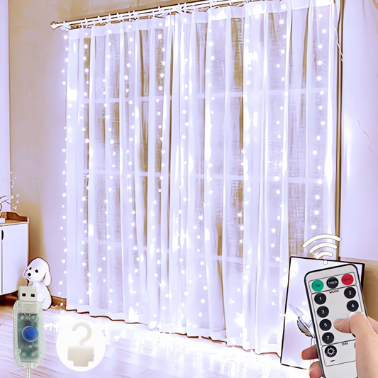 3 Pack 8 Modes Curtain Lights,Waterproof 900 LED Twinkle Light Curtains,USB Christmas Curtain Lights for Bedroom Party Wedding Wall,Cool White,9.9 x 9.9 ft