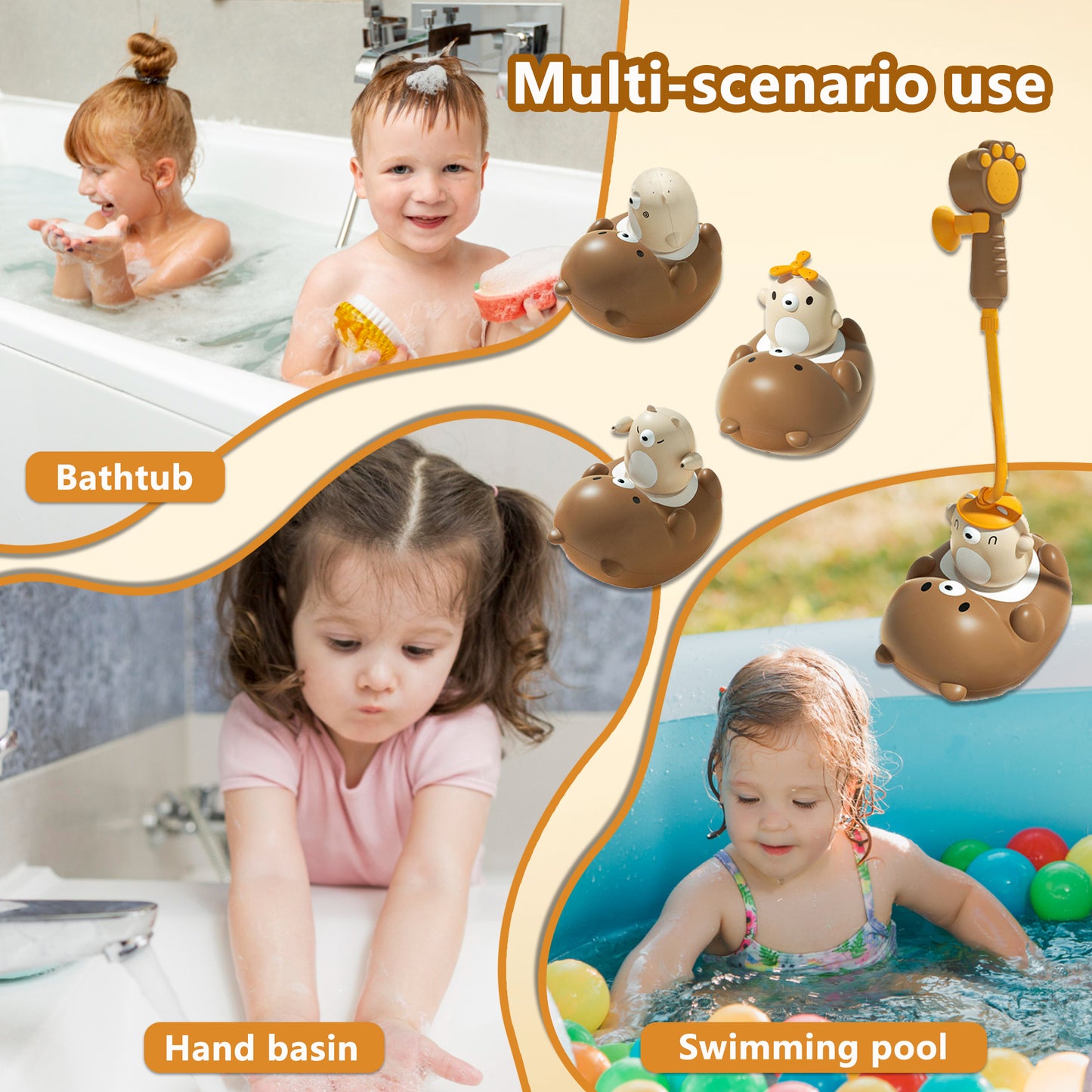 Bear Bath Shower Head for Toddlers 2-4,Shower Head for Baby,Electric Toys Sprinkler,Multifunctional Cartoon Bath Playset,Babies Pool Bath Gifts