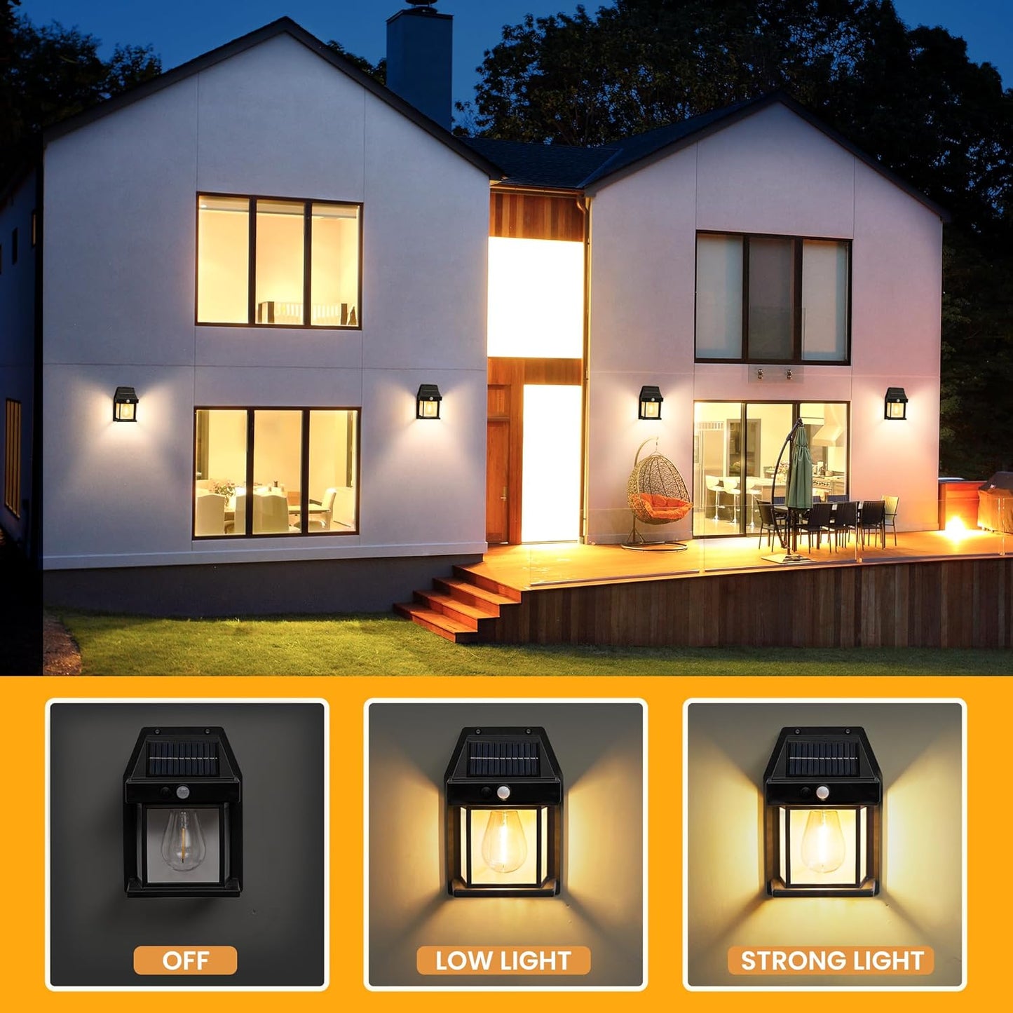 4 Pack Porch Lights,Solar Wall Lights Outdoor,Dusk to Dawn Porch Light Fixture with 3 Modes,Motion Sensor Porch Lights Outdoor for Entryway Front Door,Warm Light