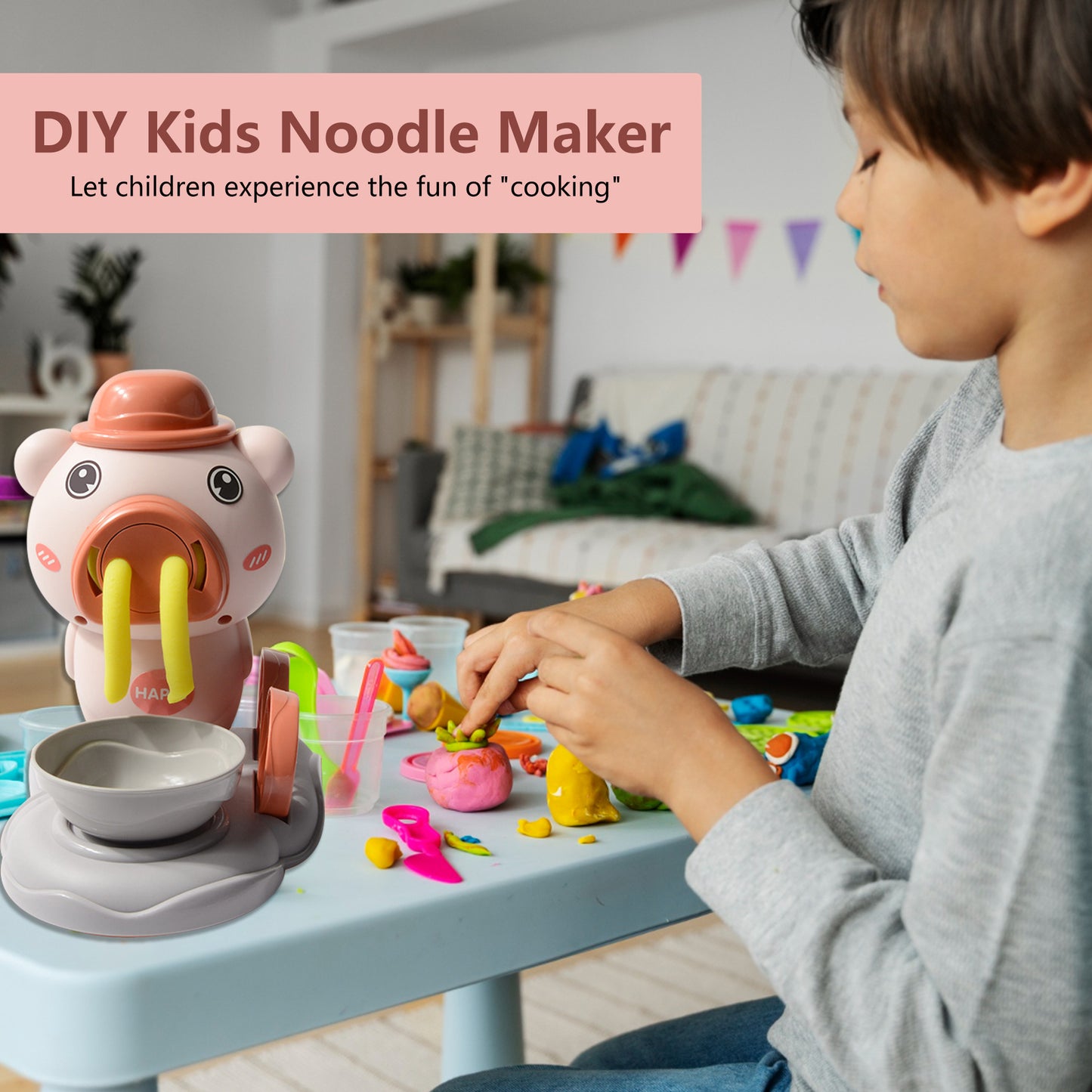 Playdough Sets,Noodle Maker Play Clay Sets with 2 Clay Noodle Makers and 47 Models of Kitchen Utensils,Arts Crafts Kit Christmas Birthday Gift for Kids Age 6-12