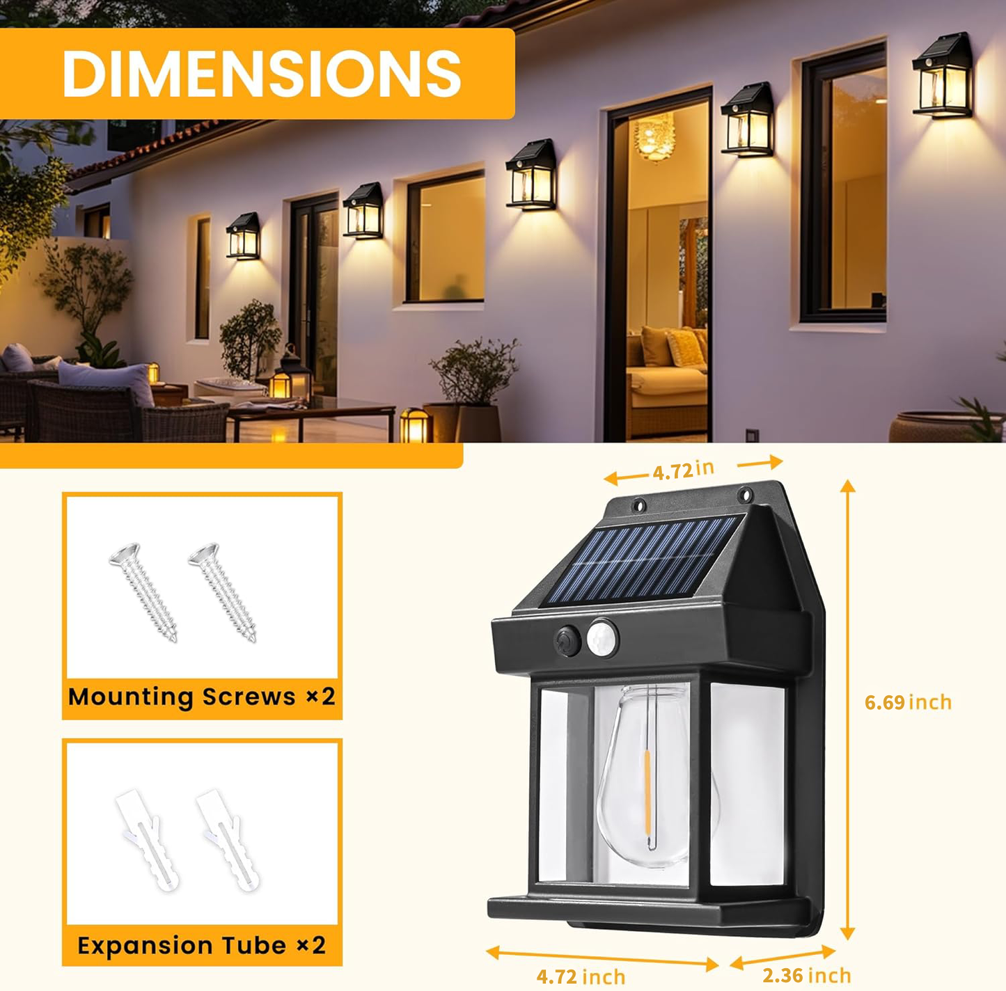 4 Pack Porch Lights,Solar Wall Lights Outdoor,Dusk to Dawn Porch Light Fixture with 3 Modes,Motion Sensor Porch Lights Outdoor for Entryway Front Door,Warm Light