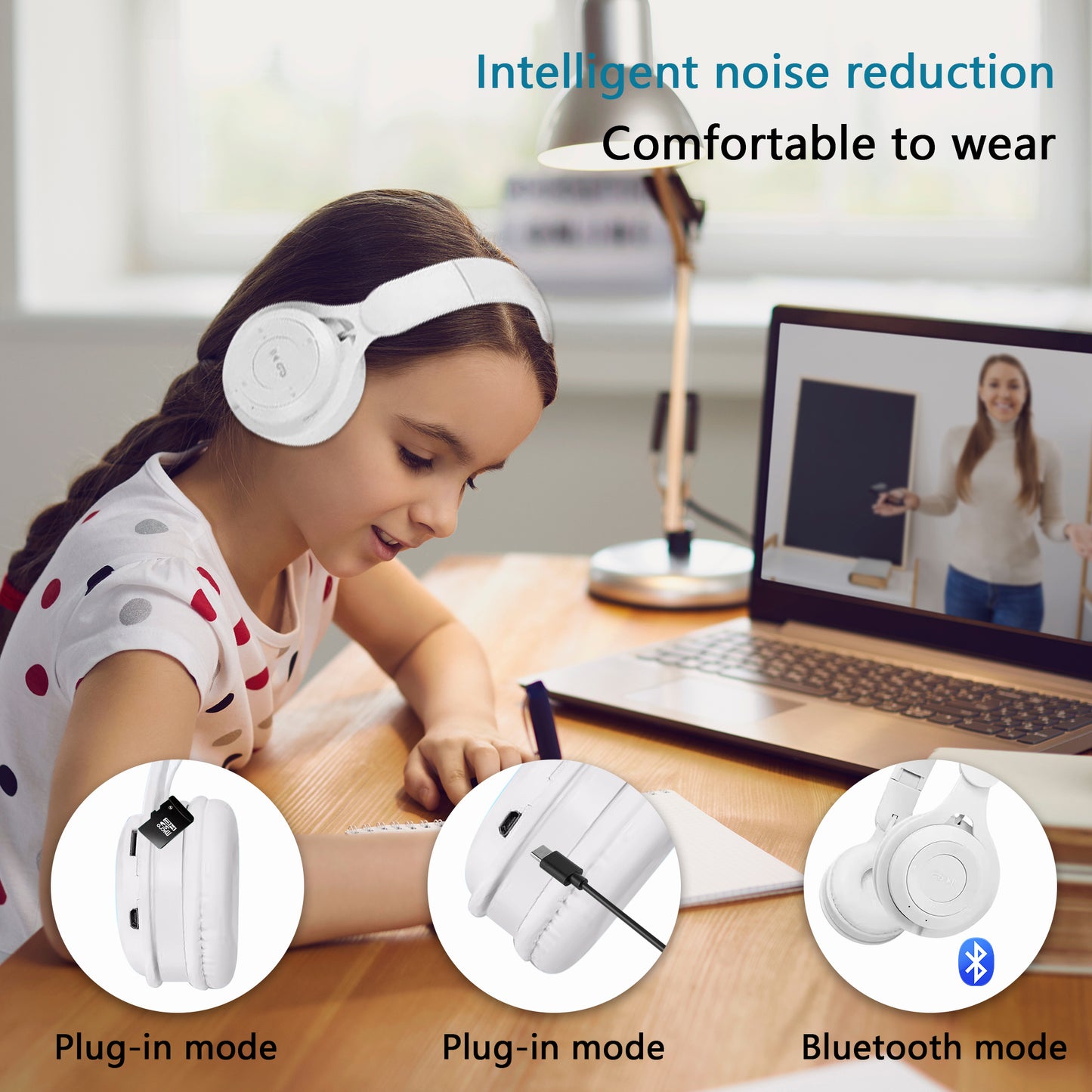 Wireless Kids Headphones,2 Pack Foldable Safe Volume Stereo Adjustable over Ear Headphones for Kids, Girls, Boys, Children, Microphone Kids Headphones for School Tablet