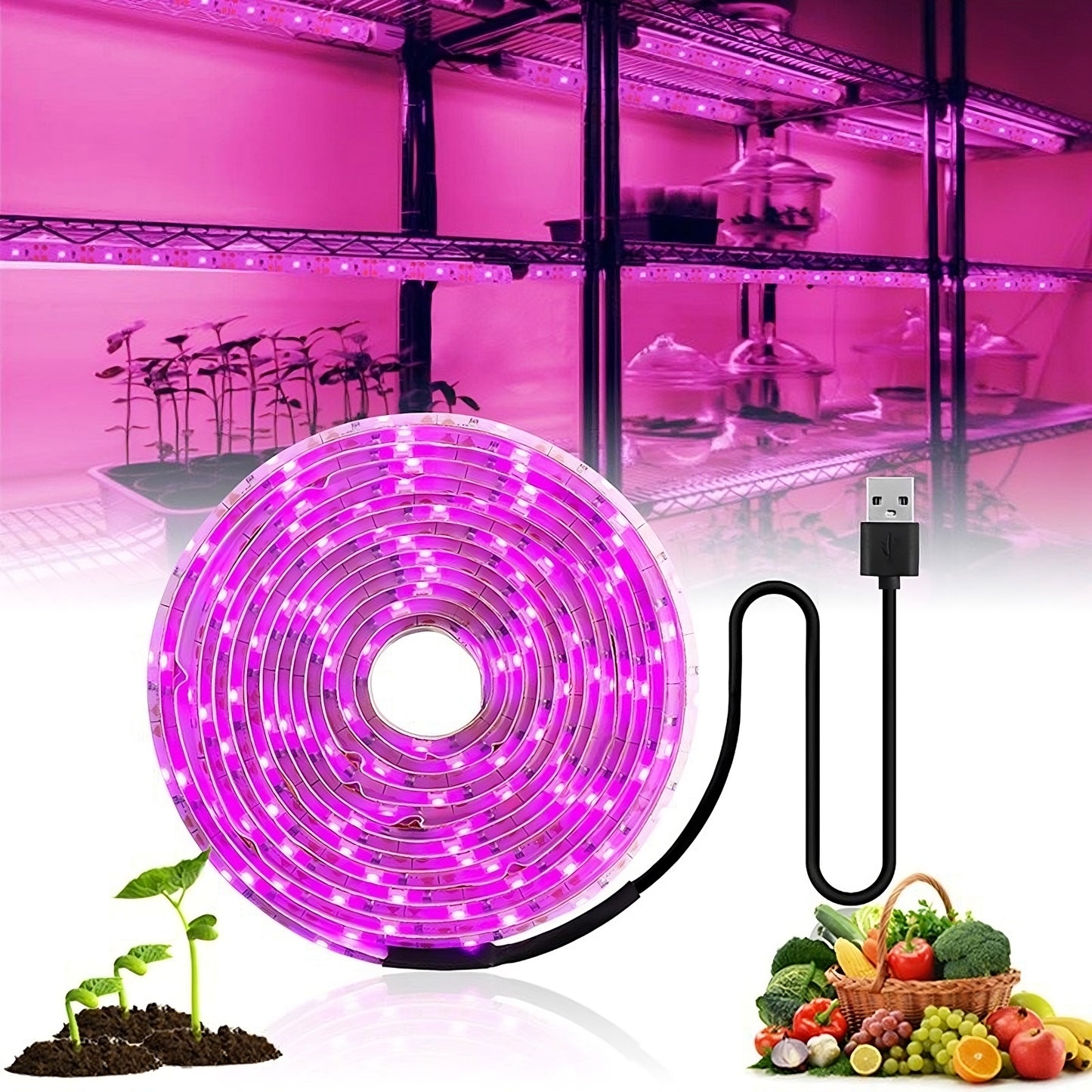 3 Pack Grow Lights,16.4 ft Induction Plant Lamp,Flexible Cut Plant Grow Lights,Waterproof Purple LED Grow Light Strips for Greenhouse Succulents Flowers Vegetables