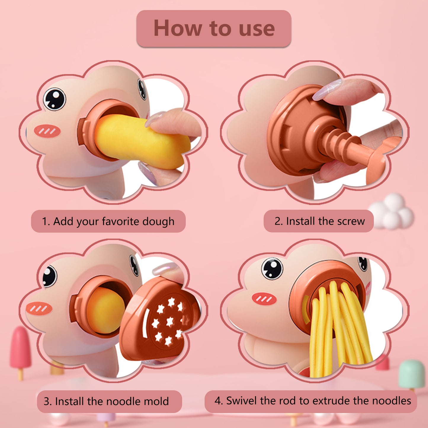 Playdough Sets,Noodle Maker Play Clay Sets with 2 Clay Noodle Makers and 47 Models of Kitchen Utensils,Arts Crafts Kit Christmas Birthday Gift for Kids Age 6-12