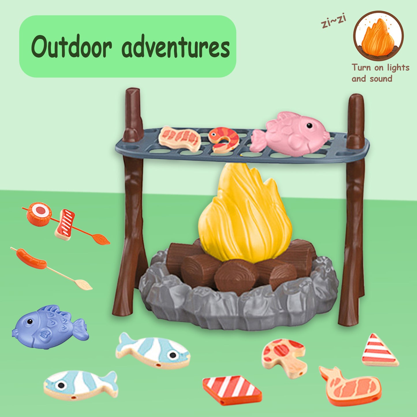Kids Toy Campfire Set,Pretend Campfire Barbecue Camping Set,Fake Campfire with Lights and Sounds,Indoor Outdoor Camping Toys for Kids Age 3-8