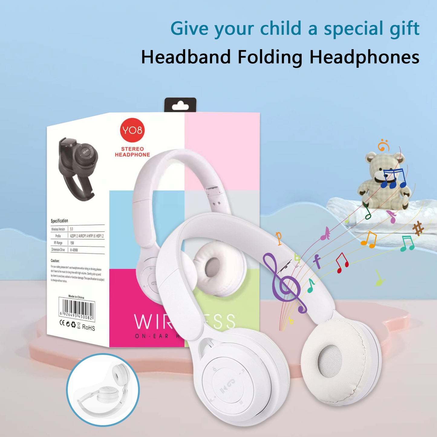 Wireless Kids Headphones,2 Pack Foldable Safe Volume Stereo Adjustable over Ear Headphones for Kids, Girls, Boys, Children, Microphone Kids Headphones for School Tablet