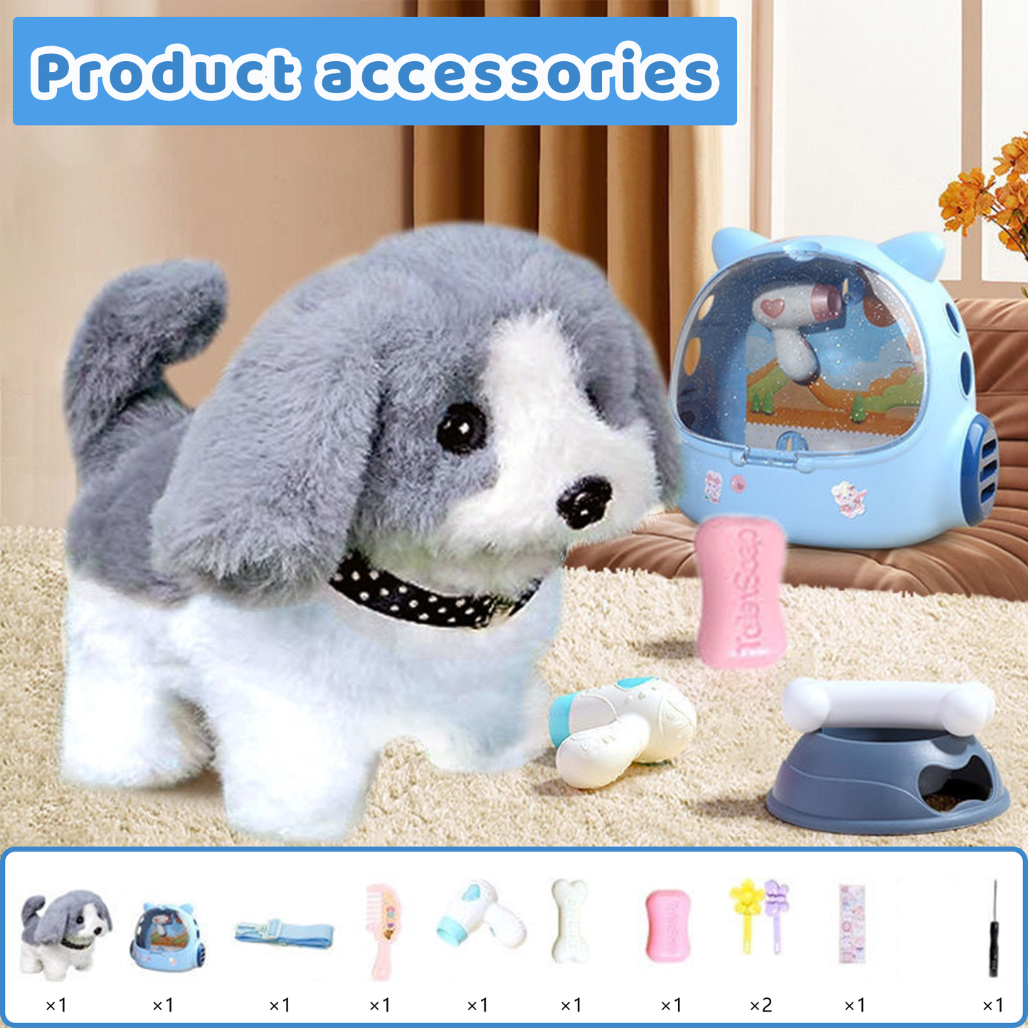 12 Pcs Walking Puppy Toy for Kids,Toy Dog That Walks and Barks,Grey and White Teddy dog,Best Plush Dog Toy Gifts for Kids 3 4 5 6+ Year Old