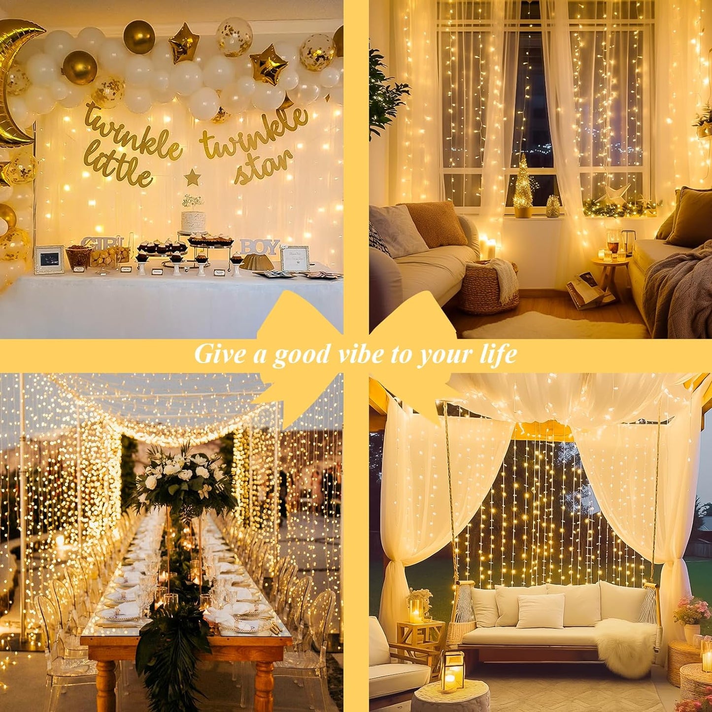 3 Pack Curtain Lights,USB 900 LED Curtain Lights,8 Modes String Curtain Lights for Christmas Bedroom Party Garden Wall Decorations,Warm White(9.9x9.9 ft)