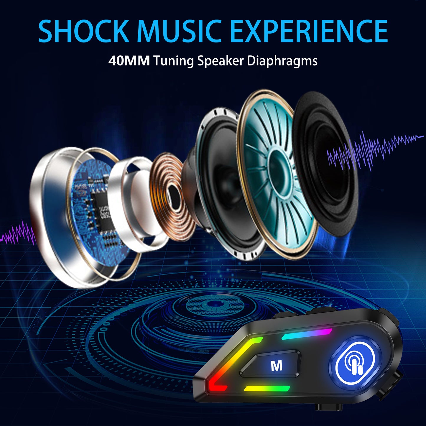 Colorful LED light Motorcycle Headset,Motorcycle Headphones,High Battery Life,Automatic Answer,Call Music Control,Intelligent Noise,Compatible with All Helmets