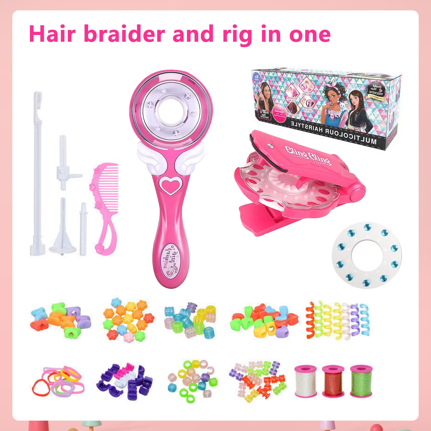 Hair Diamond Machine And Hair Braiding Machine Starter Kit,Magic Hair Braider and Hair Gem,Hair Styling Tool Set for Girls 6-12