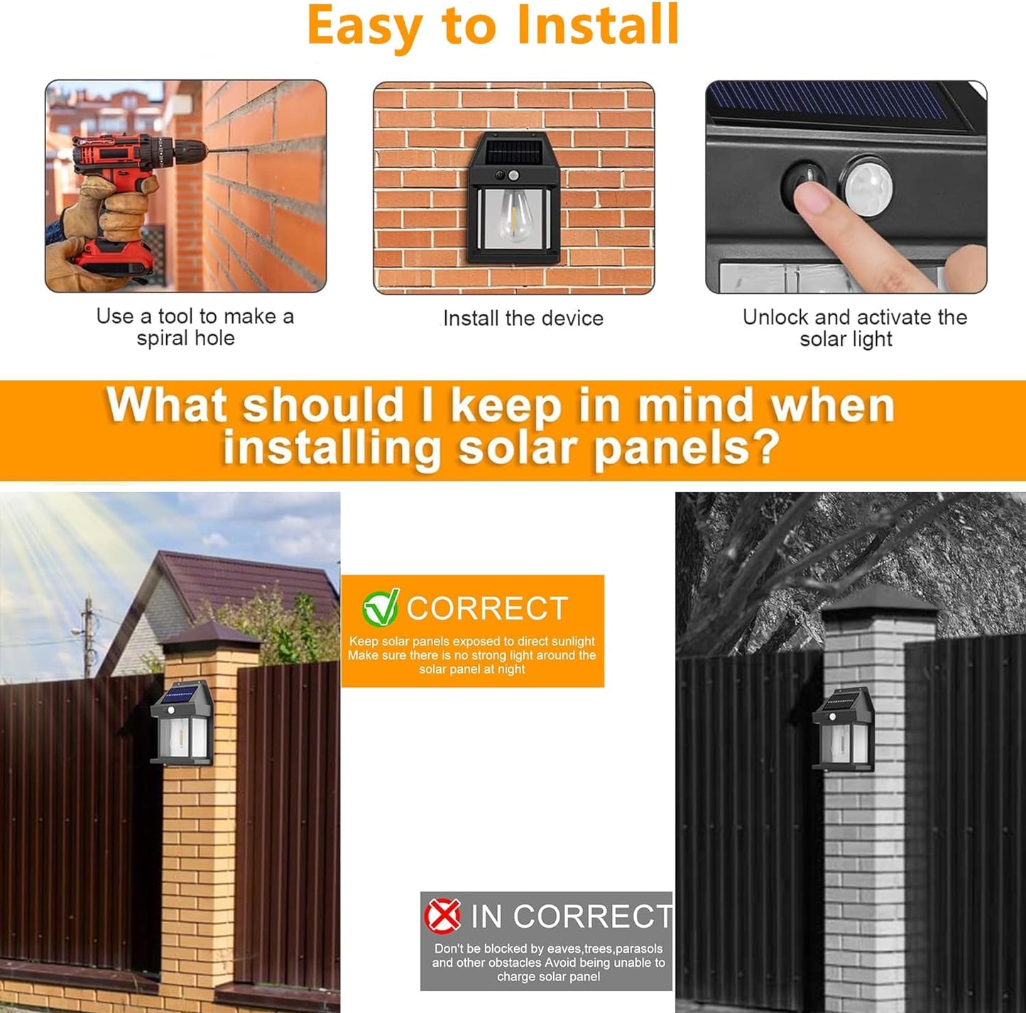 4 Pack Porch Lights,Solar Wall Lights Outdoor,Dusk to Dawn Porch Light Fixture with 3 Modes,Motion Sensor Porch Lights Outdoor for Entryway Front Door,Warm Light