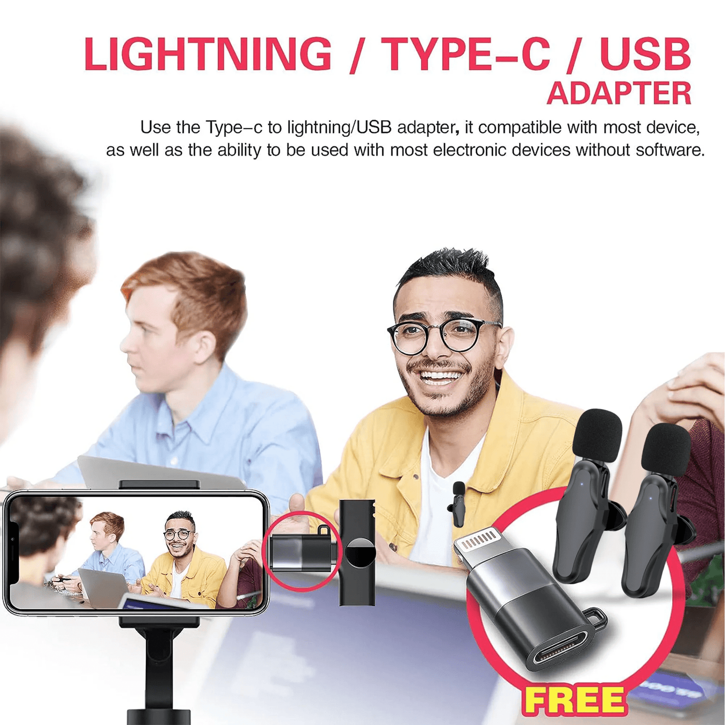 Wireless Lavalier Microphone for Phone, Wireless Microphone for Video Recording, Live Stream, Noise Reduction & Plug-Play